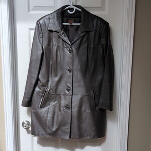 Danier Chocolate Brown Leather Button-Front Coat